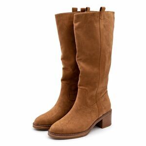 Kensie Women’s Naya Knee High Boots Sand Faux Leather Side Zip Block Heel